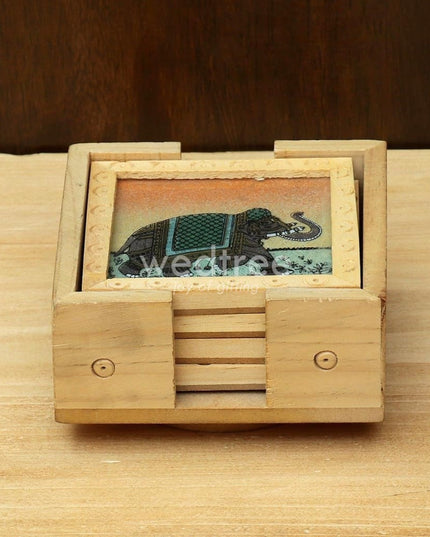 Wooden Hand Painted Coasters (Set Of 4) With A Revolving Stand - Bcg0127 Organisers
