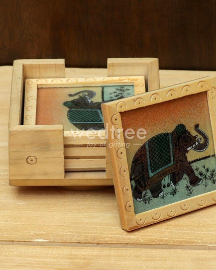 Wooden Hand Painted Coasters (Set Of 4) With A Revolving Stand - Bcg0127 Organisers