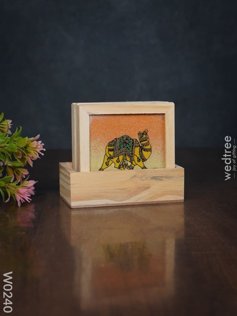 Wooden Hand Painted Coasters With Stand - W0240 Corporate Gifts