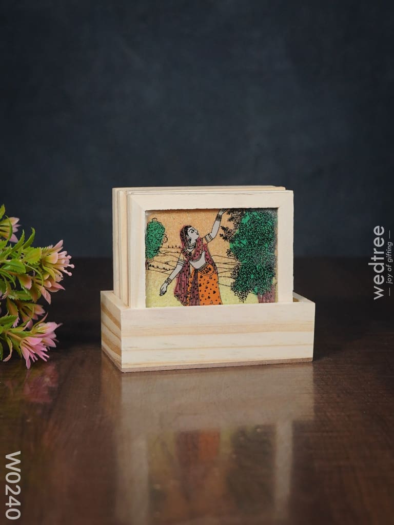 Wooden Hand Painted Coasters With Stand - W0240 Corporate Gifts