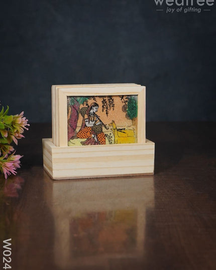 Wooden Hand Painted Coasters With Stand - W0240 Corporate Gifts