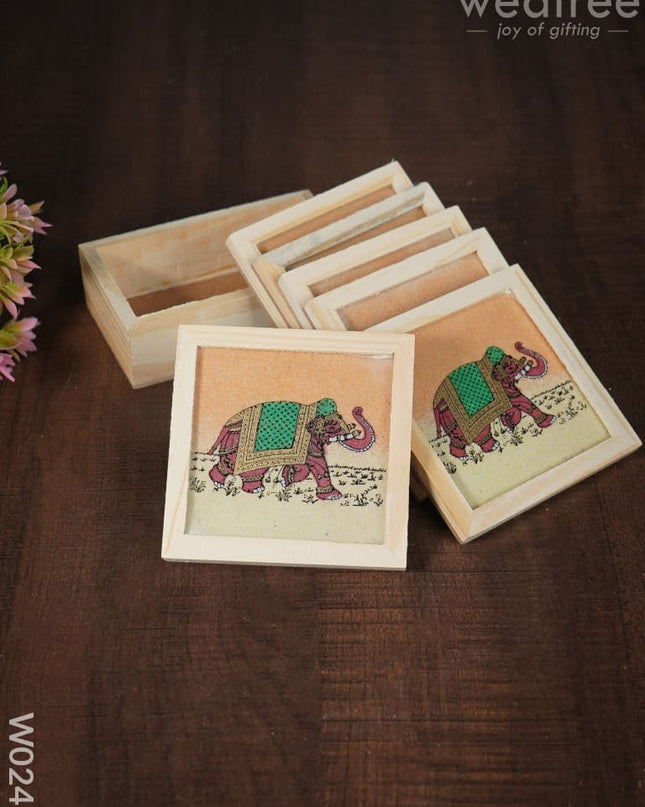 Wooden Hand Painted Coasters With Stand - W0240 Corporate Gifts