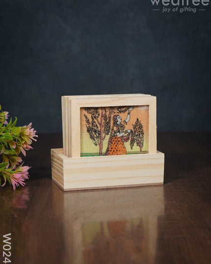 Wooden Hand Painted Coasters With Stand - W0240 Corporate Gifts
