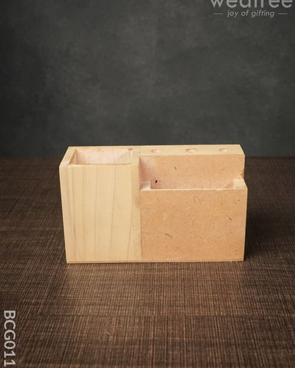 Wooden Hand Painted Pen Stand With Card Holder - Bcg0113 Organisers