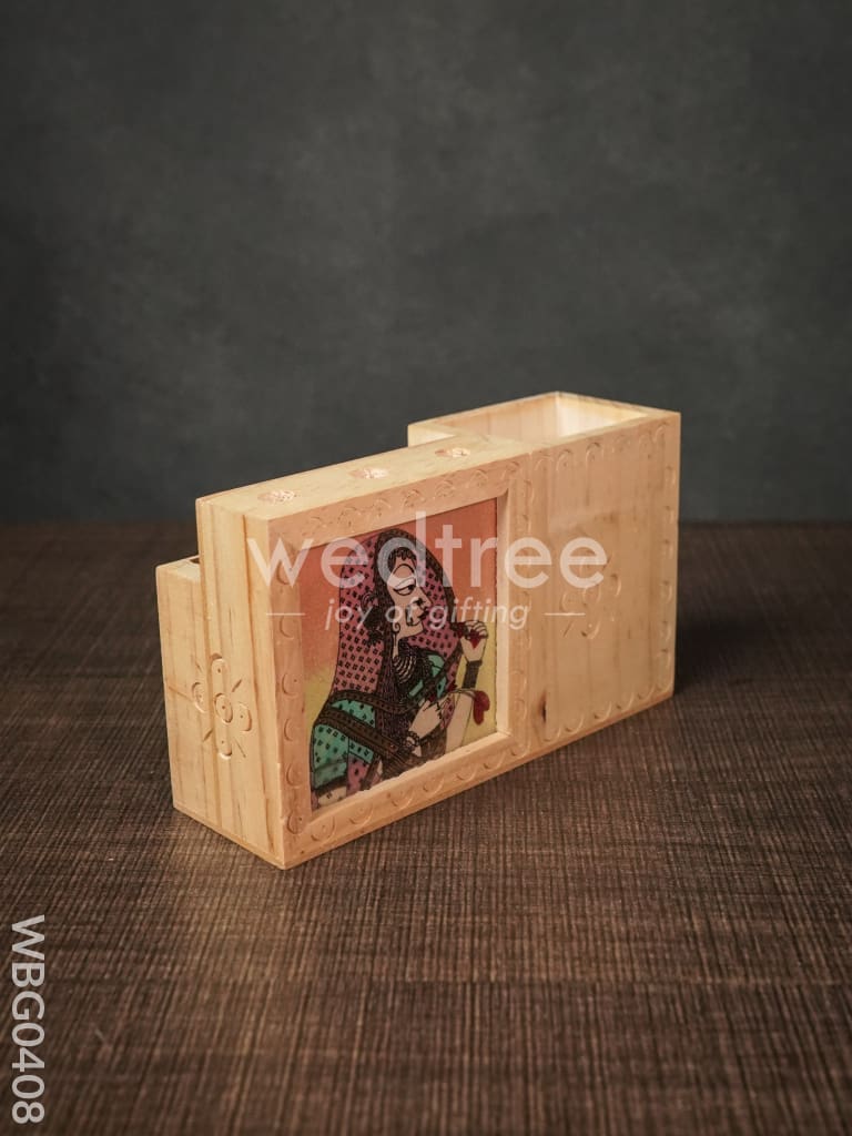Wooden Hand Painted Pen Stand With Card Holder - Wbg0408 Corporate Gifts