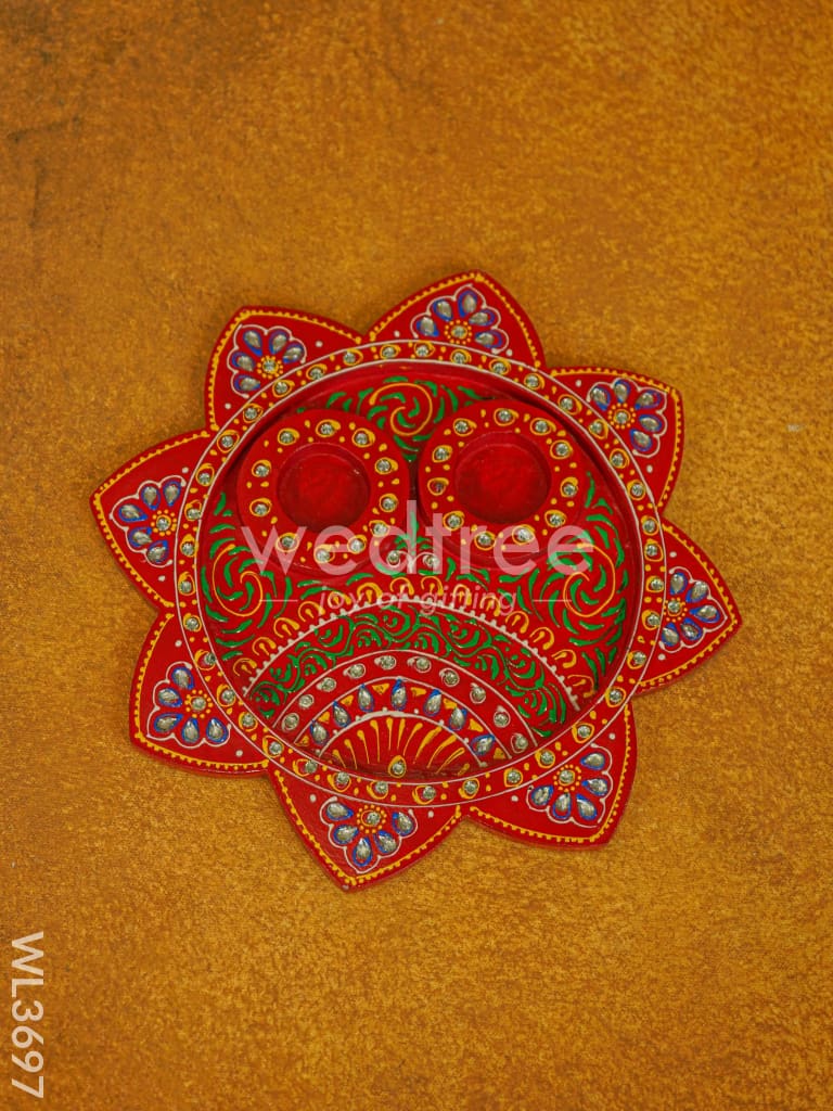 Wooden Hand Painted Pooja Thali Plate - Wl3697 Utility