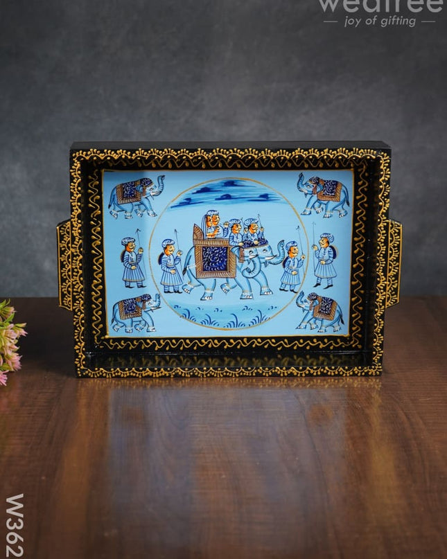 Wooden Hand painted Tray 12 X 9 inch - W3628 - Wooden Trays