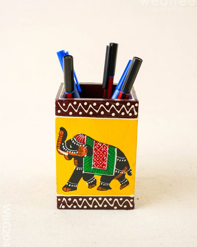 Wooden Handpainted Elephant Pen Stand - WBG2047 - Pen Stand RG