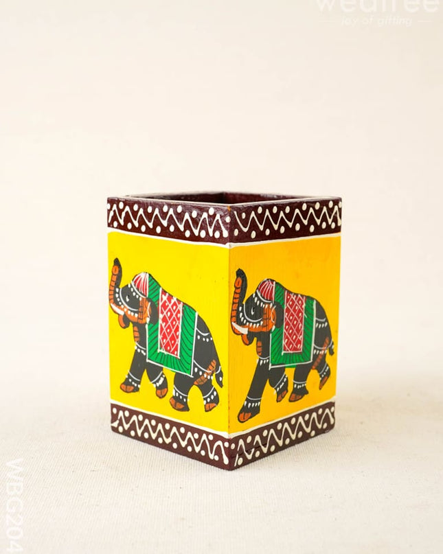 Wooden Handpainted Elephant Pen Stand - WBG2047 - Pen Stand RG