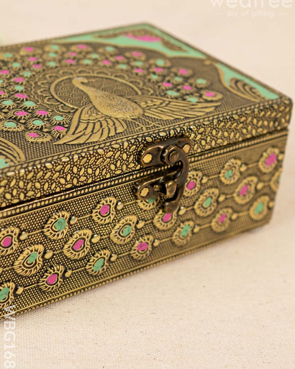 Wooden Dryfruit Box with Peacock Design - 6x4 inch - WBG1681 Dry Fruit Box
