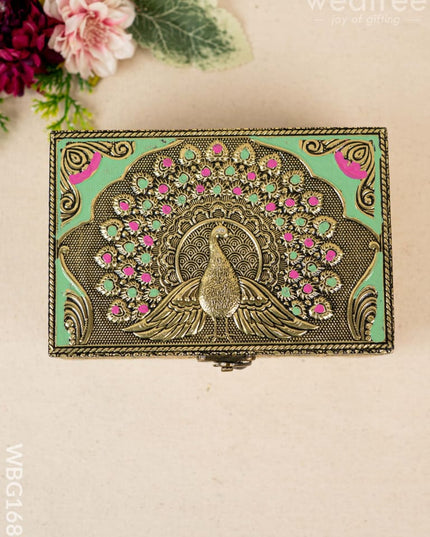 Wooden Dryfruit Box with Peacock Design - 6x4 inch - WBG1681 Dry Fruit Box