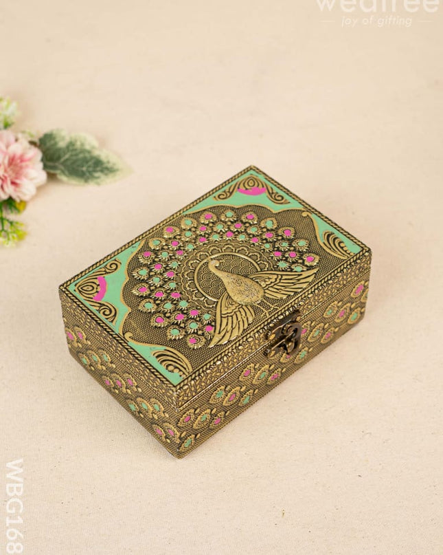 Wooden Dryfruit Box with Peacock Design - 6x4 inch - WBG1681 Dry Fruit Box