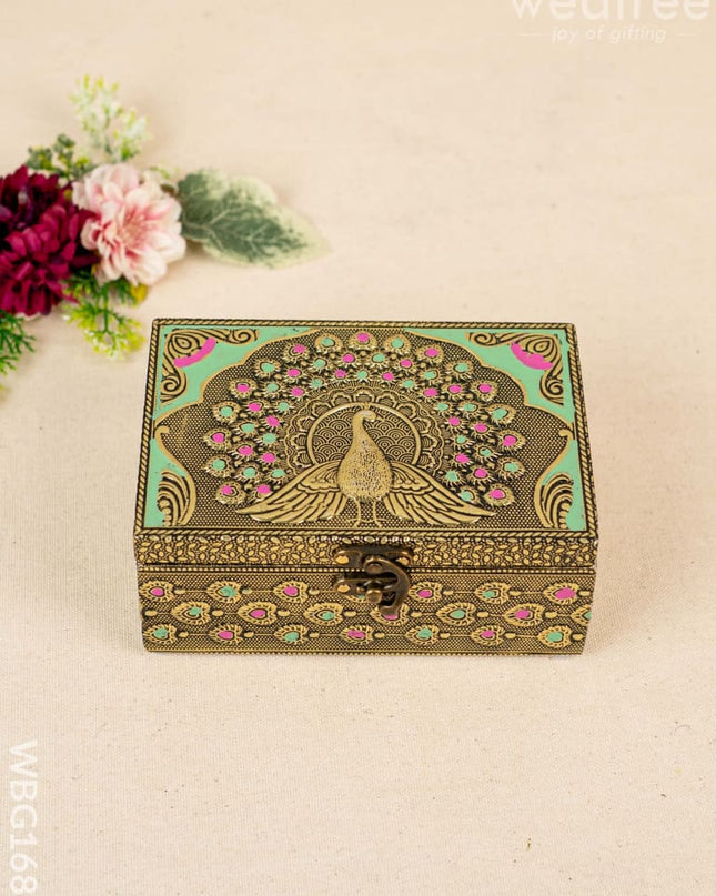 Wooden Dryfruit Box with Peacock Design - 6x4 inch - WBG1681 Dry Fruit Box