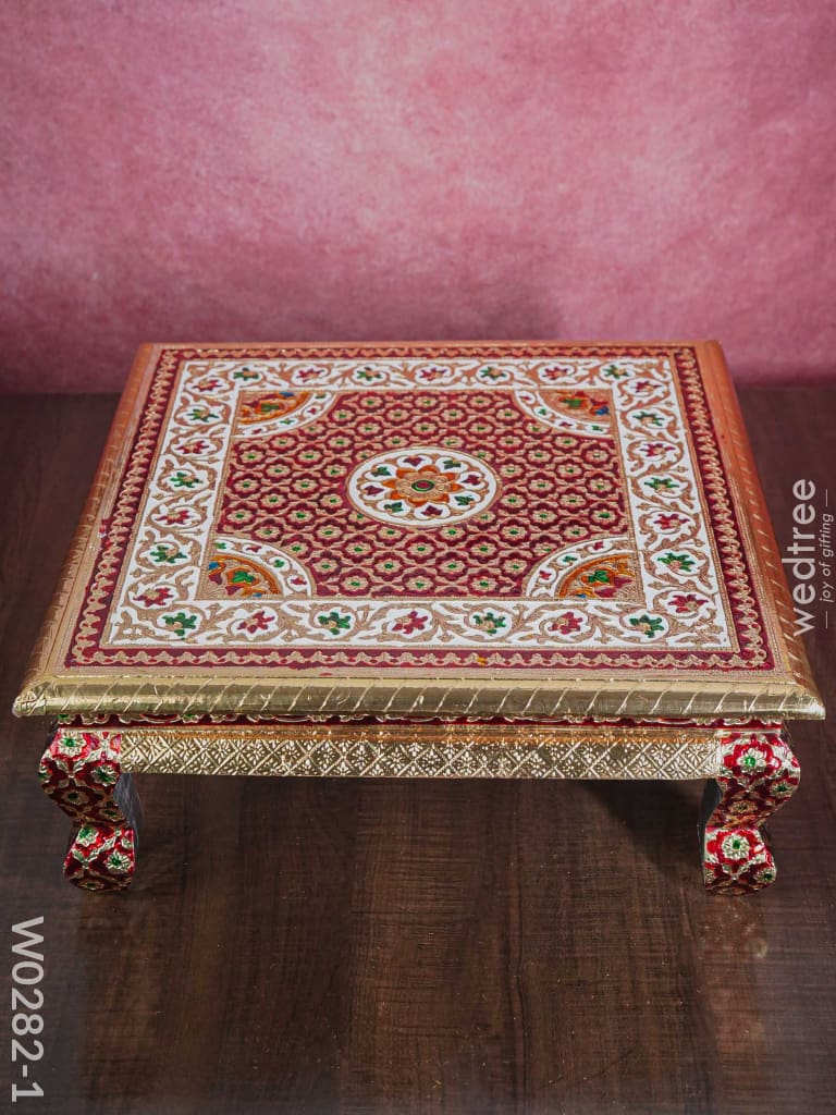 Wooden Manai With Meenakari Designs In Red - W0282-1 Others
