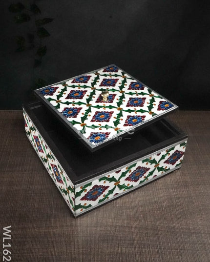 Wooden Meenakari Square Box 8X8 - Wl1624 Others