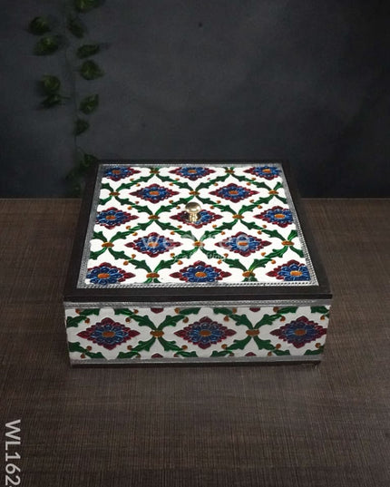 Wooden Meenakari Square Box 8X8 - Wl1624 Others