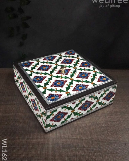 Wooden Meenakari Square Box 8X8 - Wl1624 Others
