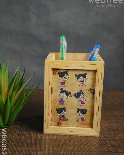 Wooden Pen Stand (3.2 X 4.2) - Animated Girl Wbg0521 Kids Return Gifts