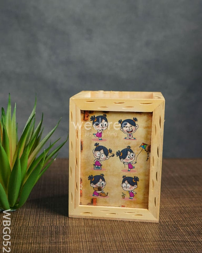 Wooden Pen Stand (3.2 X 4.2) - Animated Girl Wbg0521 Kids Return Gifts