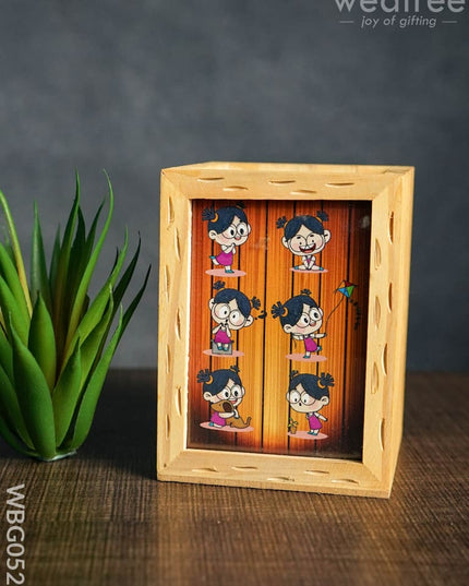 Wooden Pen Stand (3.2 X 4.2) - Animated Girl Wbg0521 Kids Return Gifts