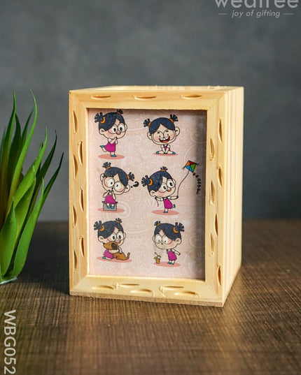 Wooden Pen Stand (3.2 X 4.2) - Animated Girl Wbg0521 Kids Return Gifts