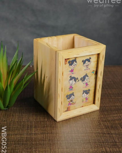 Wooden Pen Stand (3.2 X 4.2) - Animated Girl Wbg0521 Kids Return Gifts