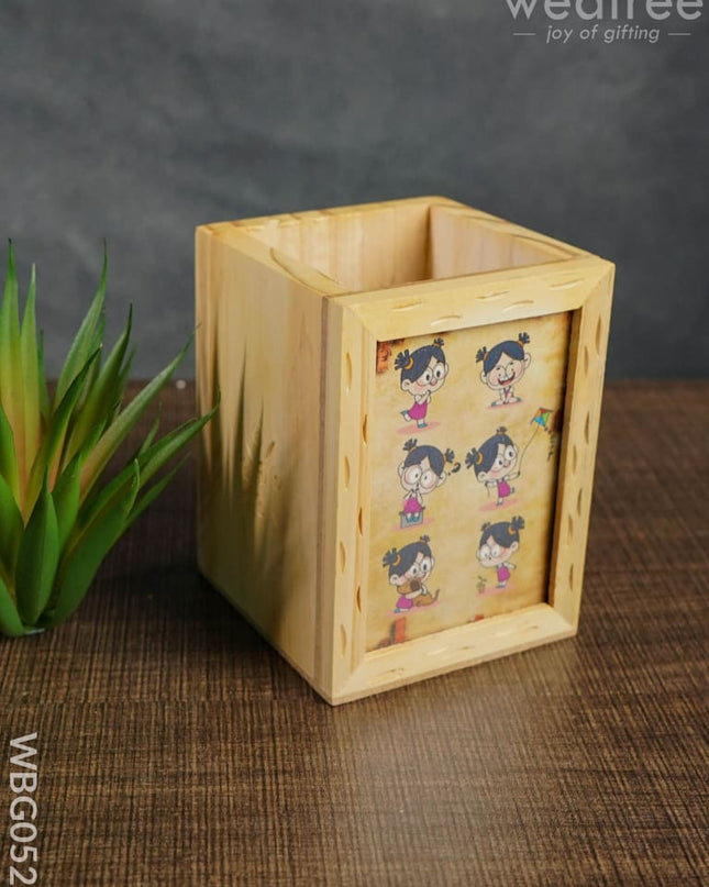 Wooden Pen Stand (3.2 X 4.2) - Animated Girl Wbg0521 Kids Return Gifts