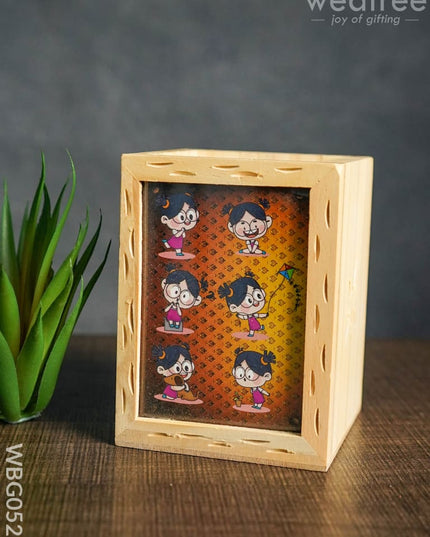 Wooden Pen Stand (3.2 X 4.2) - Animated Girl Wbg0521 Kids Return Gifts
