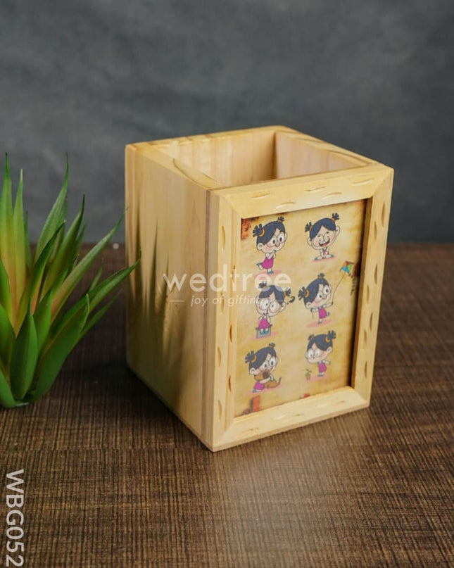 Wooden Pen Stand (3.2 X 4.2) - Animated Girl Wbg0521 Kids Return Gifts