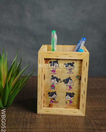 Wooden Pen Stand (3.2 X 4.2) - Animated Girl Wbg0521 Kids Return Gifts
