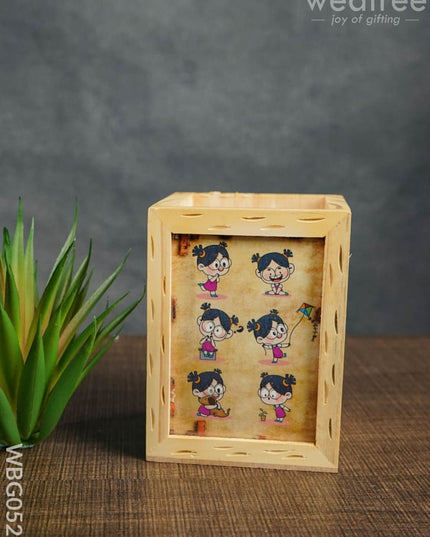 Wooden Pen Stand (3.2 X 4.2) - Animated Girl Wbg0521 Kids Return Gifts