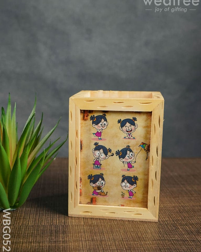 Wooden Pen Stand (3.2 X 4.2) - Animated Girl Wbg0521 Kids Return Gifts
