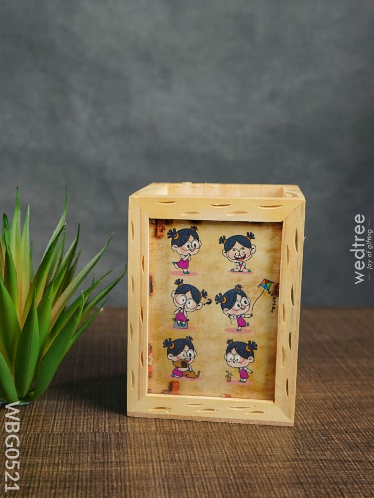 Wooden Pen Stand (3.2 X 4.2) - Animated Girl Wbg0521 Kids Return Gifts