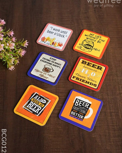 Wooden Printed Tea Coaster - Set Of 6 Bcg0129 Organisers