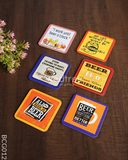 Wooden Printed Tea Coaster - Set Of 6 Bcg0129 Organisers