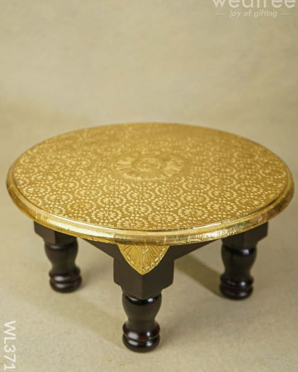 Wooden Round Stool With Brass Fitted - 12 Inch Wl3716 Stools