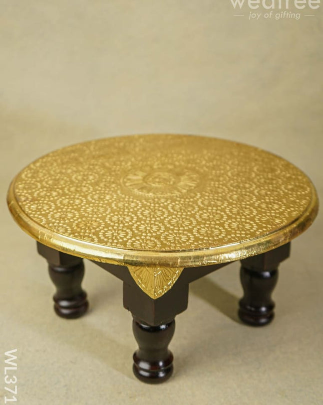 Wooden Round Stool With Brass Fitted - 12 Inch Wl3716 Stools