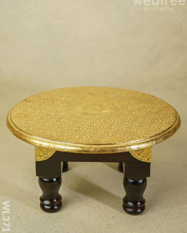Wooden Round Stool With Brass Fitted - 12 Inch Wl3716 Stools