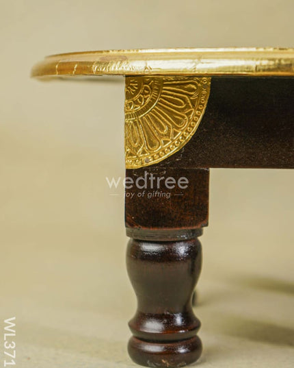 Wooden Round Stool With Brass Fitted - 12 Inch Wl3716 Stools