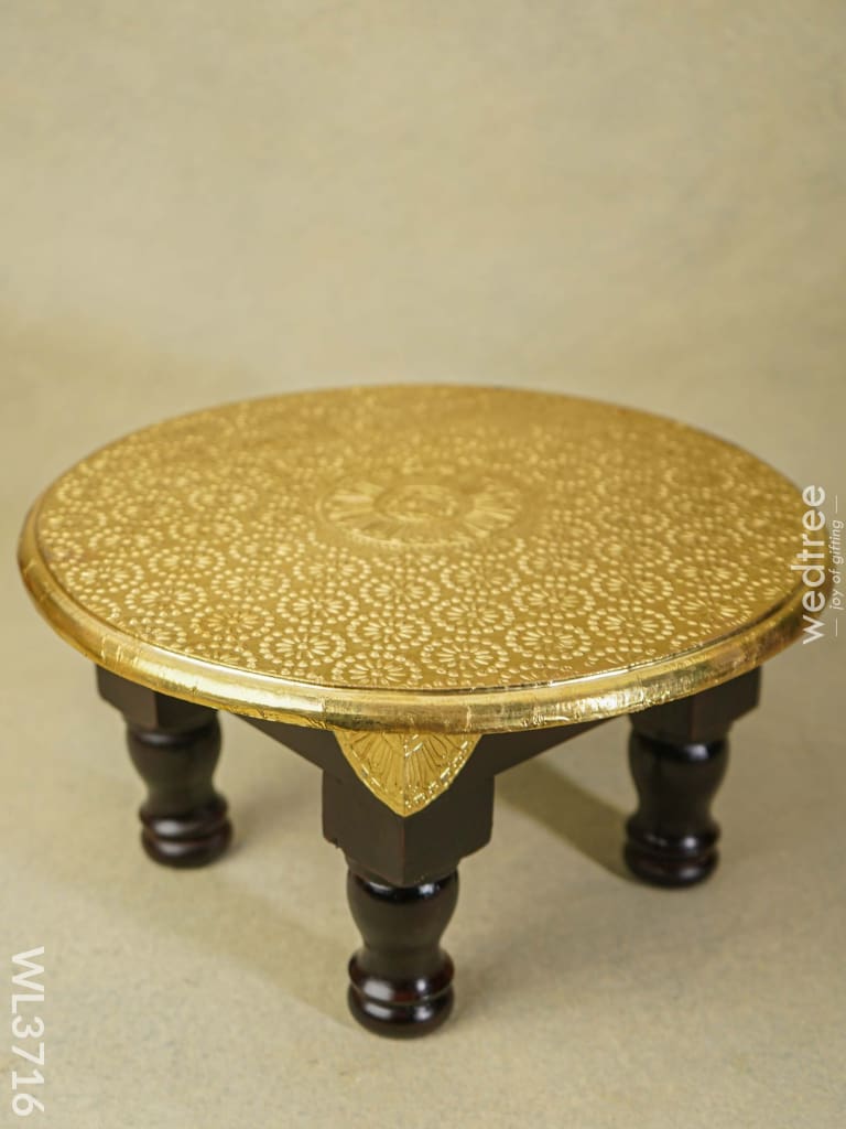 Wooden Round Stool With Brass Fitted - 12 Inch Wl3716 Stools