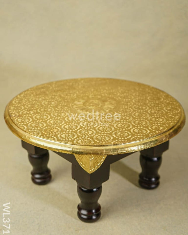 Wooden Round Stool With Brass Fitted - 12 Inch Wl3716 Stools