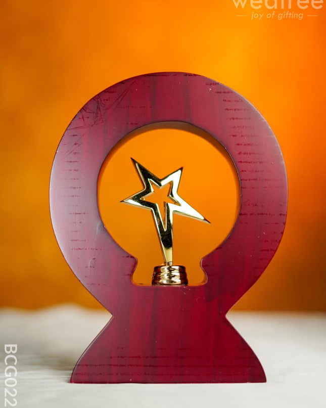 Wooden Round Trophy With Star - 8 Inch Bcg0222 Branding