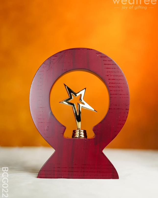 Wooden Round Trophy With Star - 8 Inch Bcg0222 Branding