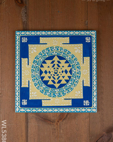 Wooden Shree Yantra Wall Hanging - 10x10 inch - Blue - WL5380-1 - Frames
