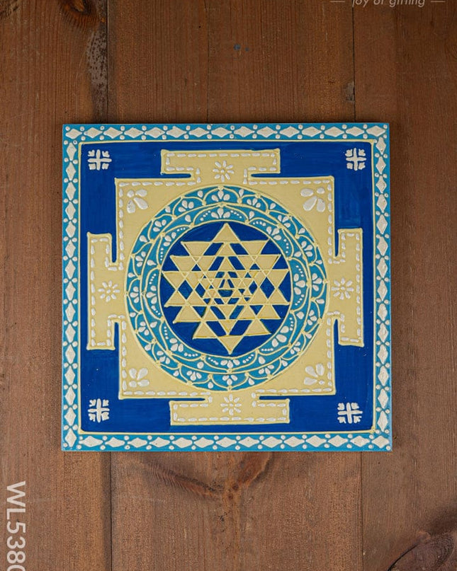 Wooden Shree Yantra Wall Hanging - 10x10 inch - Blue - WL5380-1 - Frames