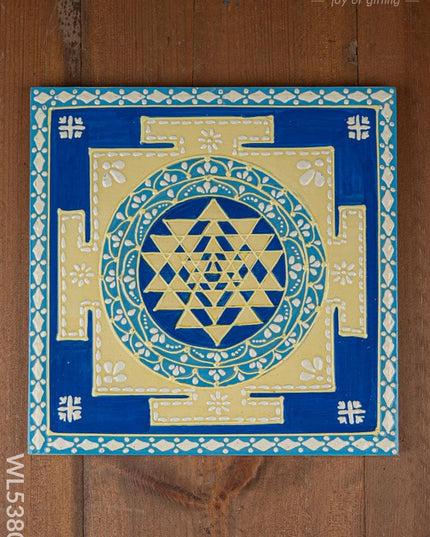 Wooden Shree Yantra Wall Hanging - 10x10 inch - Blue - WL5380-1 - Frames