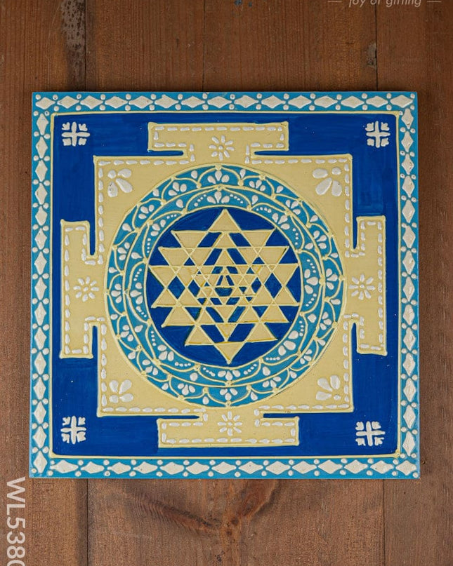 Wooden Shree Yantra Wall Hanging - 10x10 inch - Blue - WL5380-1 - Frames