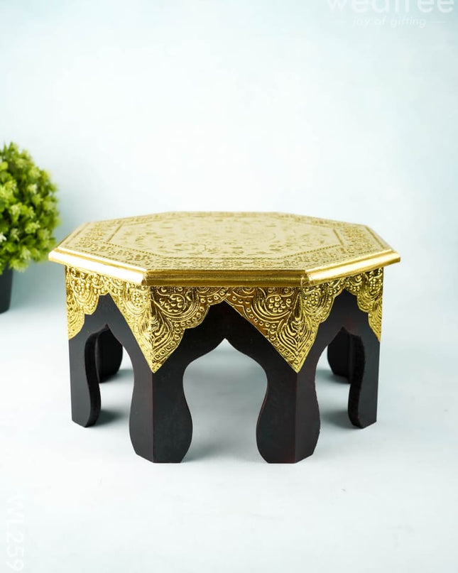 Wooden Stool with Brass Finish - 12 inch - WL2593 - Wooden Stools