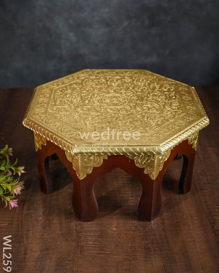 Wooden Stool With Brass Finish - 12 Inch Wl2593 Stools