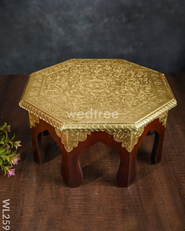 Wooden Stool With Brass Finish - 12 Inch Wl2593 Stools